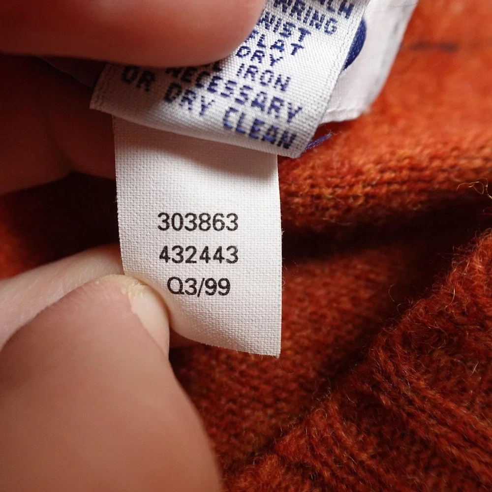 VTG Old Navy Sweater Mens L Orange Lambswool V Neck Knit Pullover 90s Y2K‎